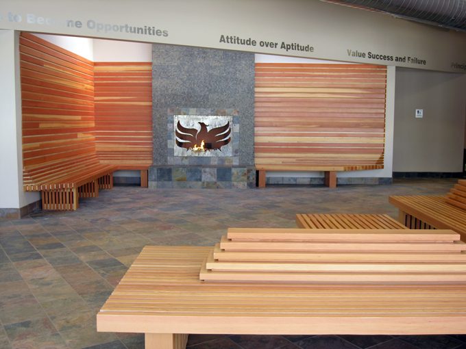 Hyde School Student Activity Center Fireplace, Bath, Maine. Designed by Whipple|Callender Architects.