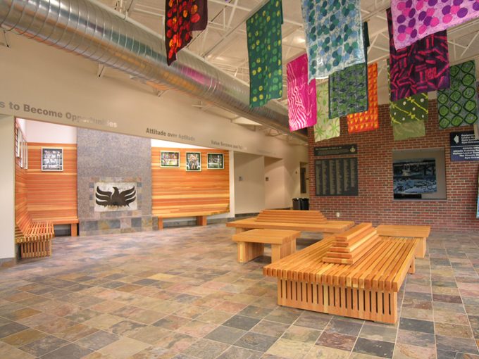 Interior view, Hyde School Student Activity Center, Bath, Maine. Designed by Whipple|Callender Architects.